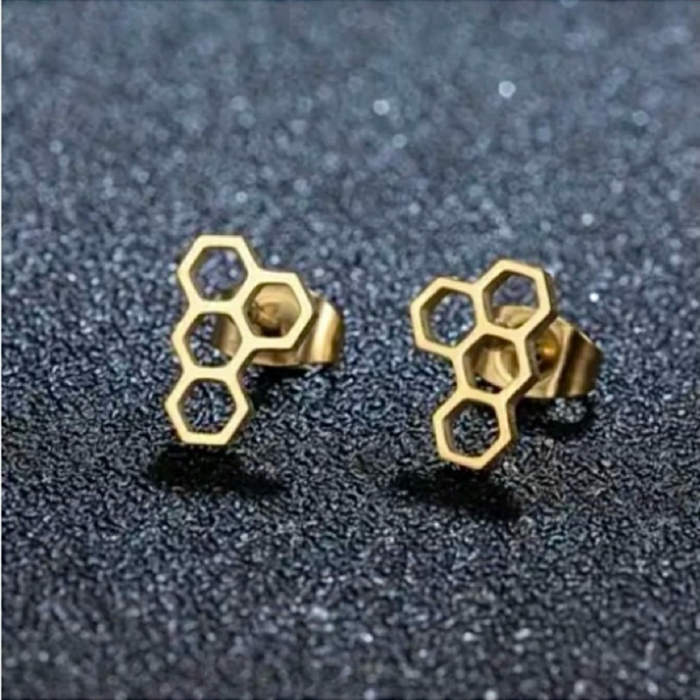 BOGO! Dainty Honeycomb stud Earrings Stainless Steel in Color Gold - NEW